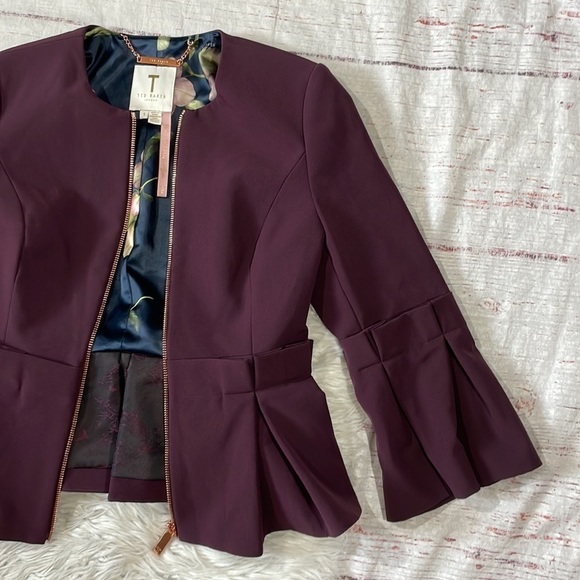 Ted Baker Maggi Peplum Flare Sleeve Blazer Jacket Dark Purple - Picture 8 of 11